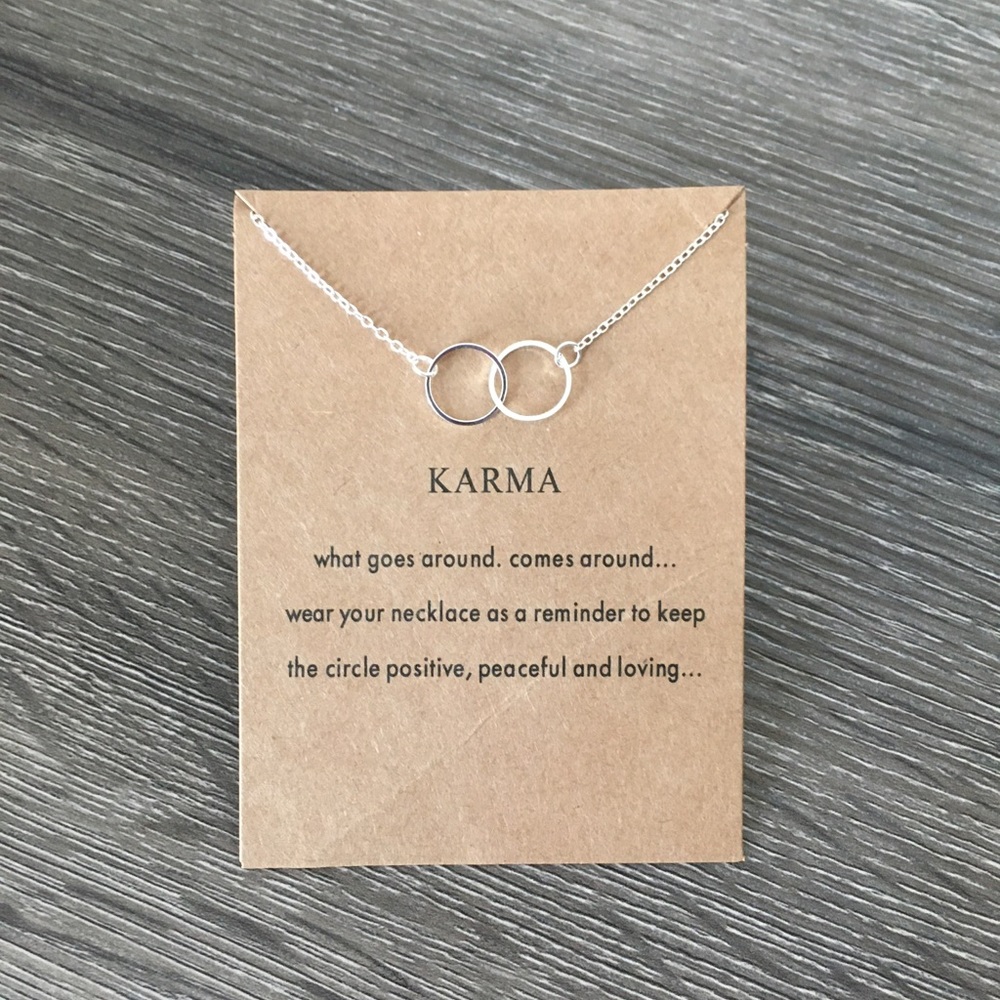 Karma Dainty Two Circle Silver Toned Necklace - Picture 5 of 8